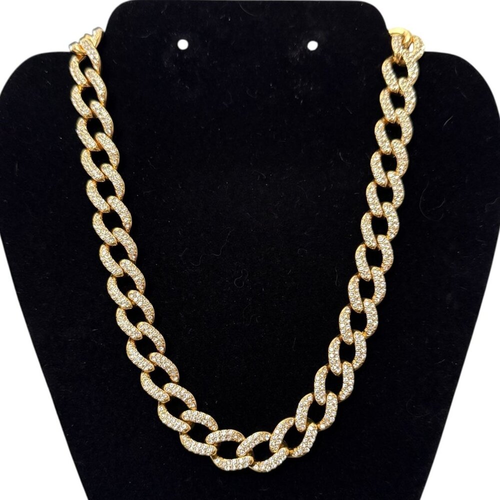 NWOT J. Crew Havana Jones Iced Crystal Gold-Tone Chunky Curb Chain Link Necklace